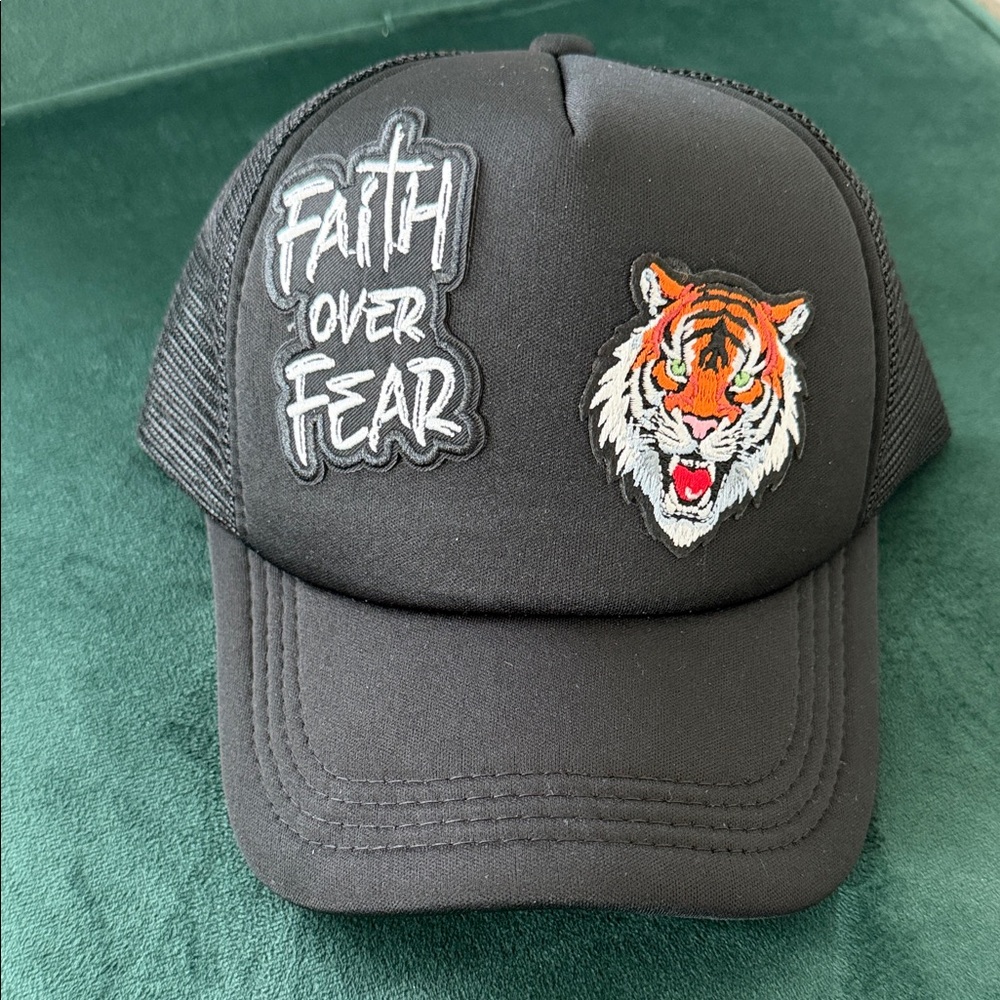 Black Trucker Hat with Tiger Patch - image 1